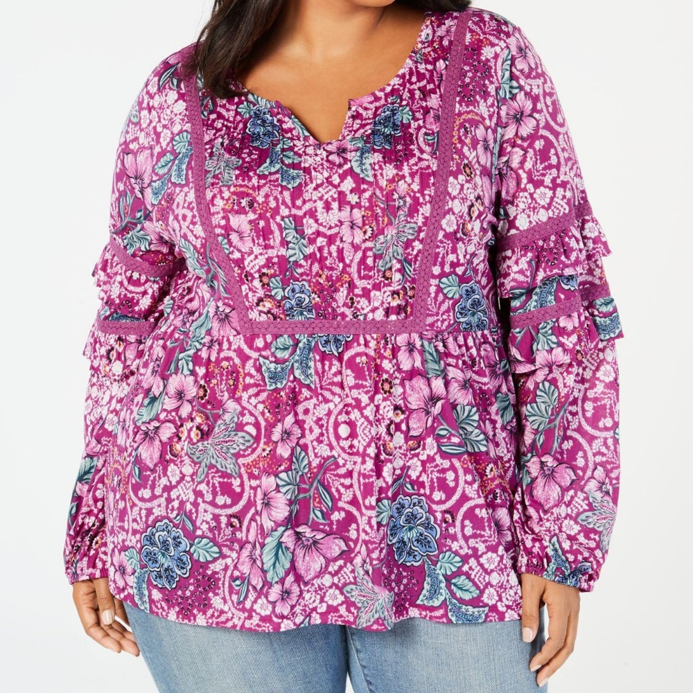 Style & Co Boho blouse with pleated bib detail
